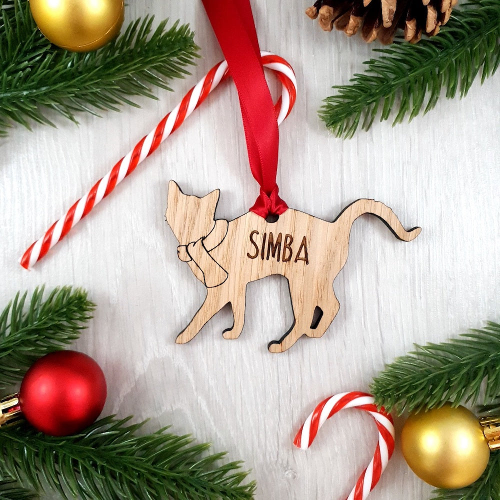 Personalised Cat Bauble Wooden Christmas Decoration