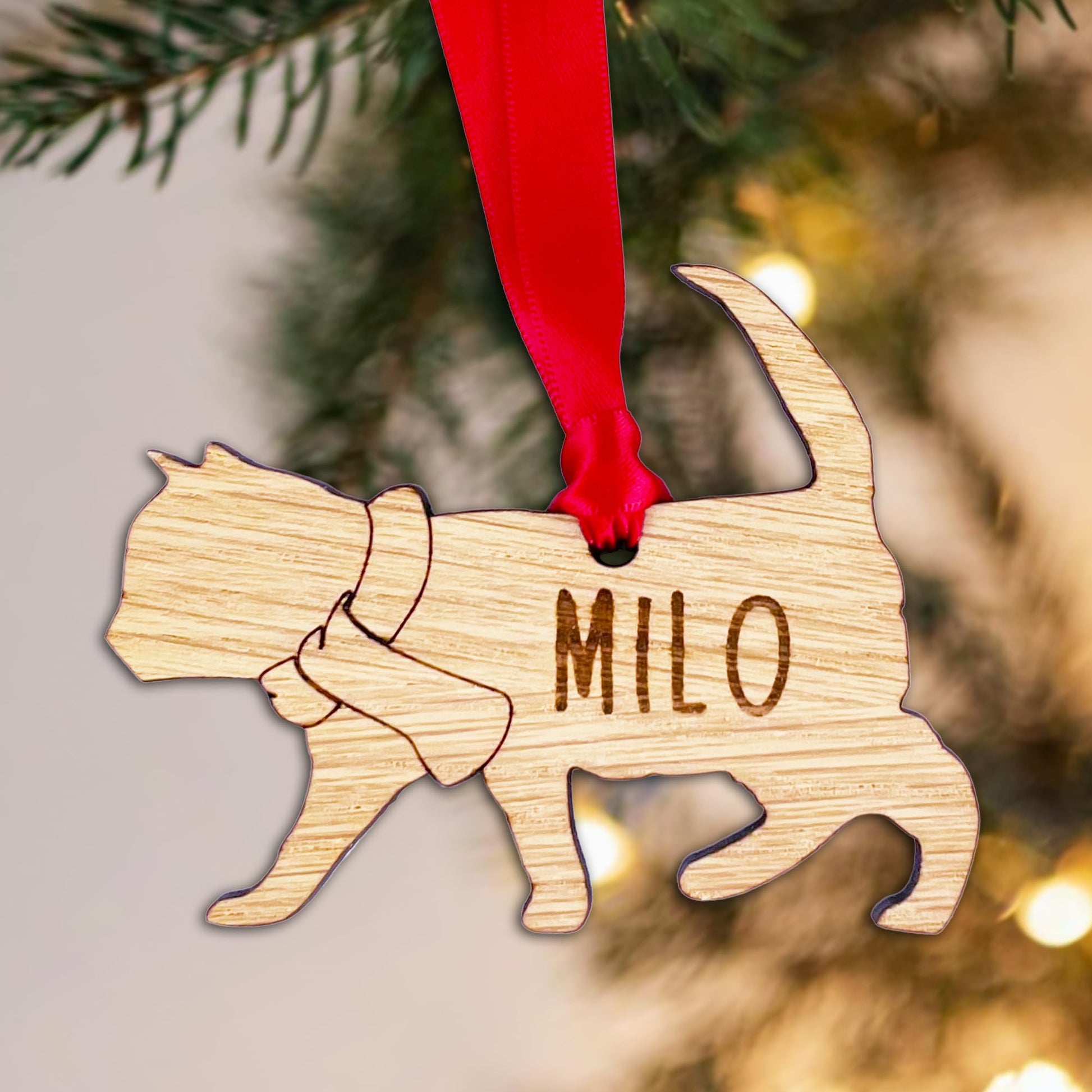 Personalised Cat Wooden Tree Bauble Decoration - Design 5