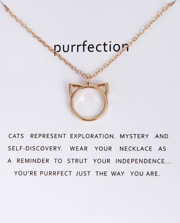 Cat Head Outline Necklace - Gold