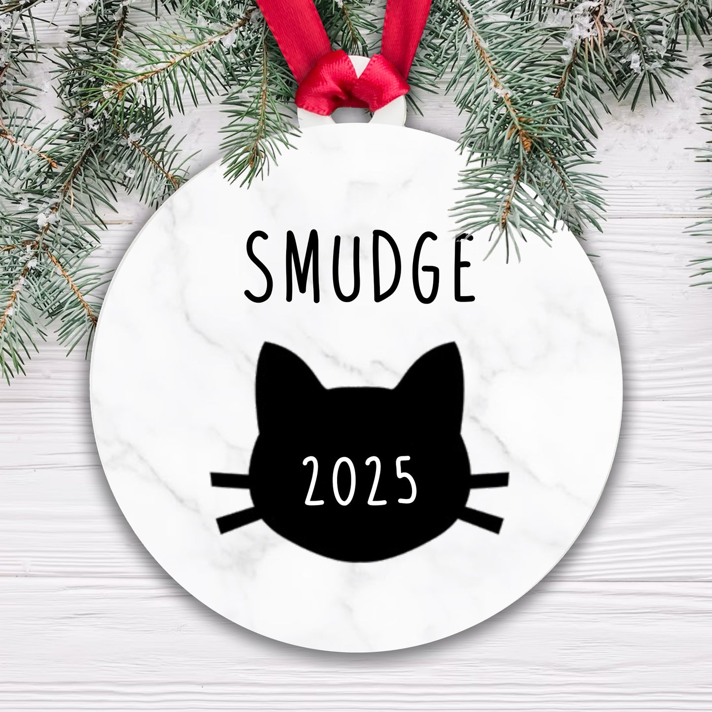 Personalised Cat Name and Year Bauble Christmas Tree Decoration Acrylic
