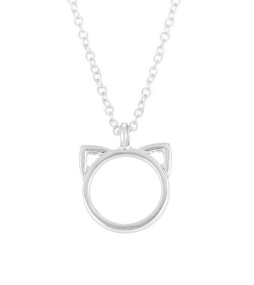 Cat Head Outline Necklace - Silver