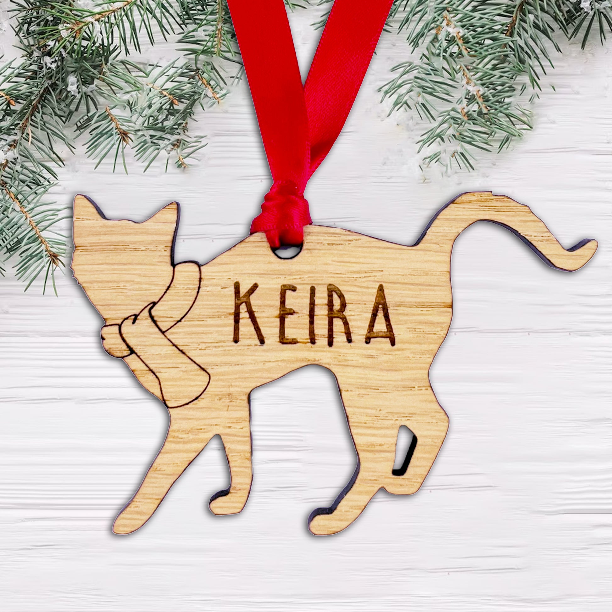 Personalised Wooden Cat Tree Bauble Decoration - Design 1
