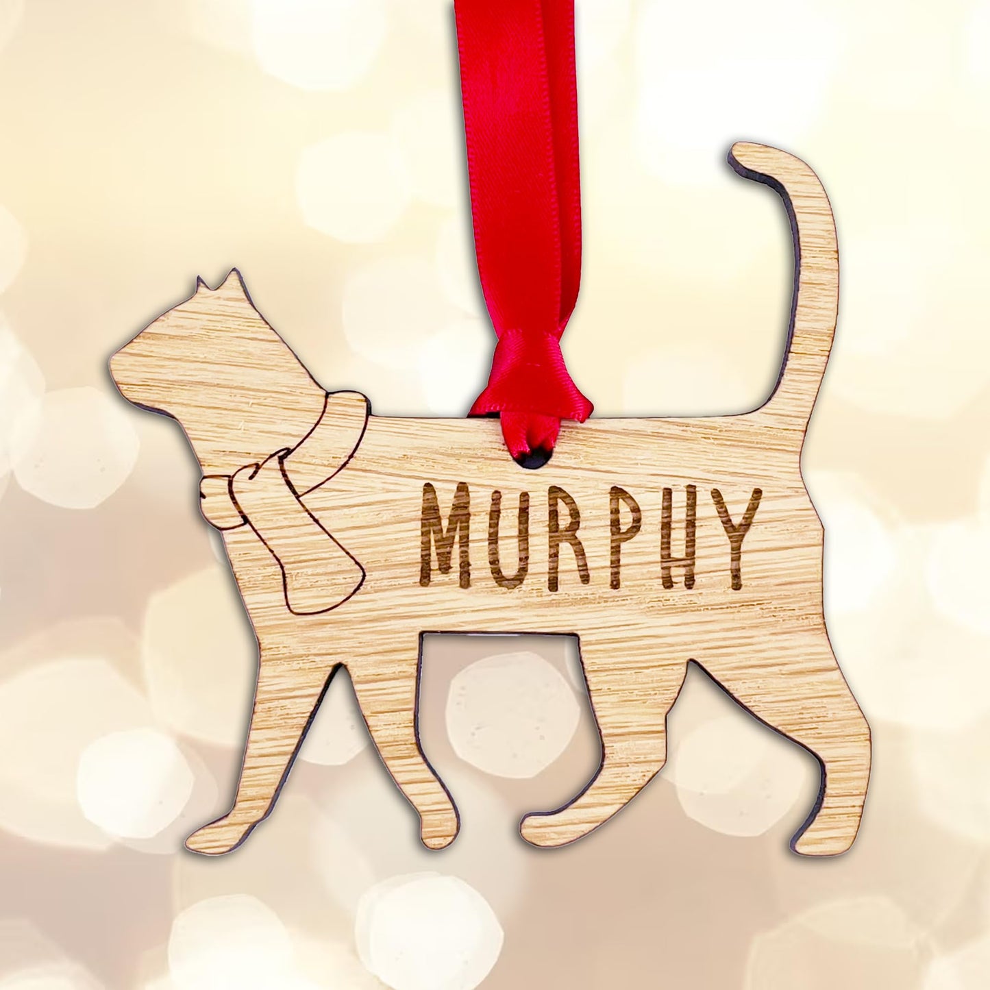 Personalised Cat Wooden Tree Bauble Decoration - Design 6