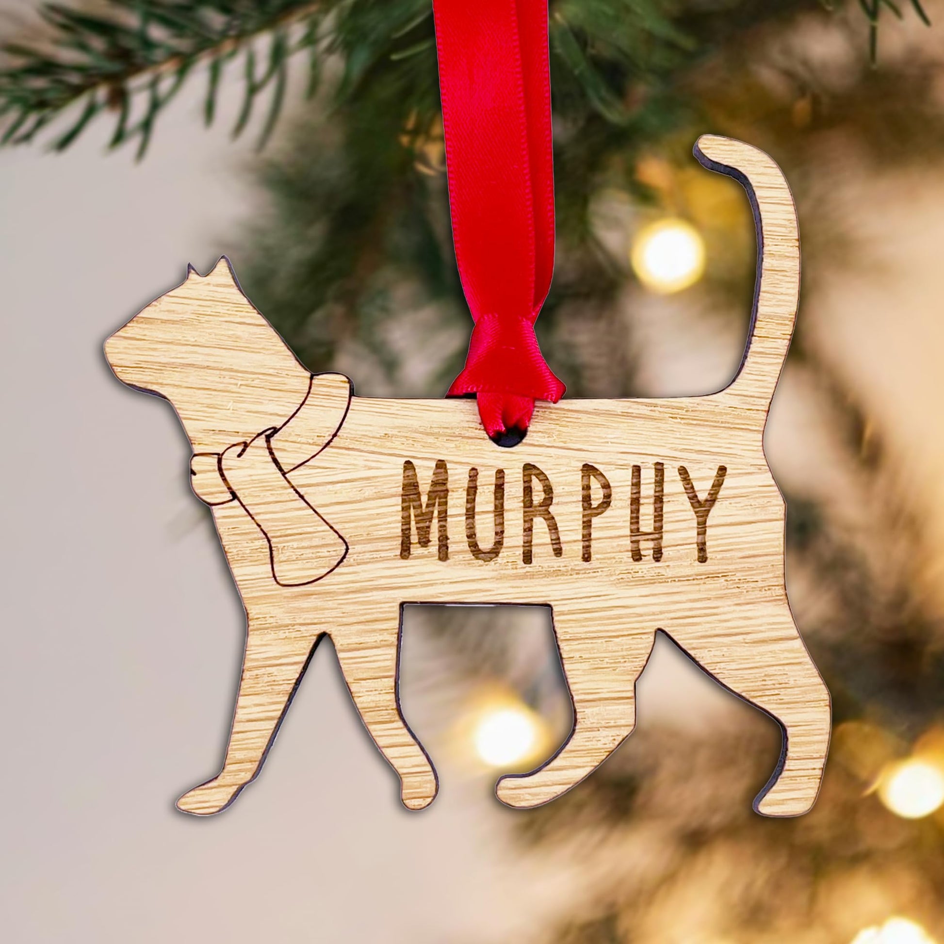 Personalised Cat Wooden Tree Bauble Decoration - Design 6