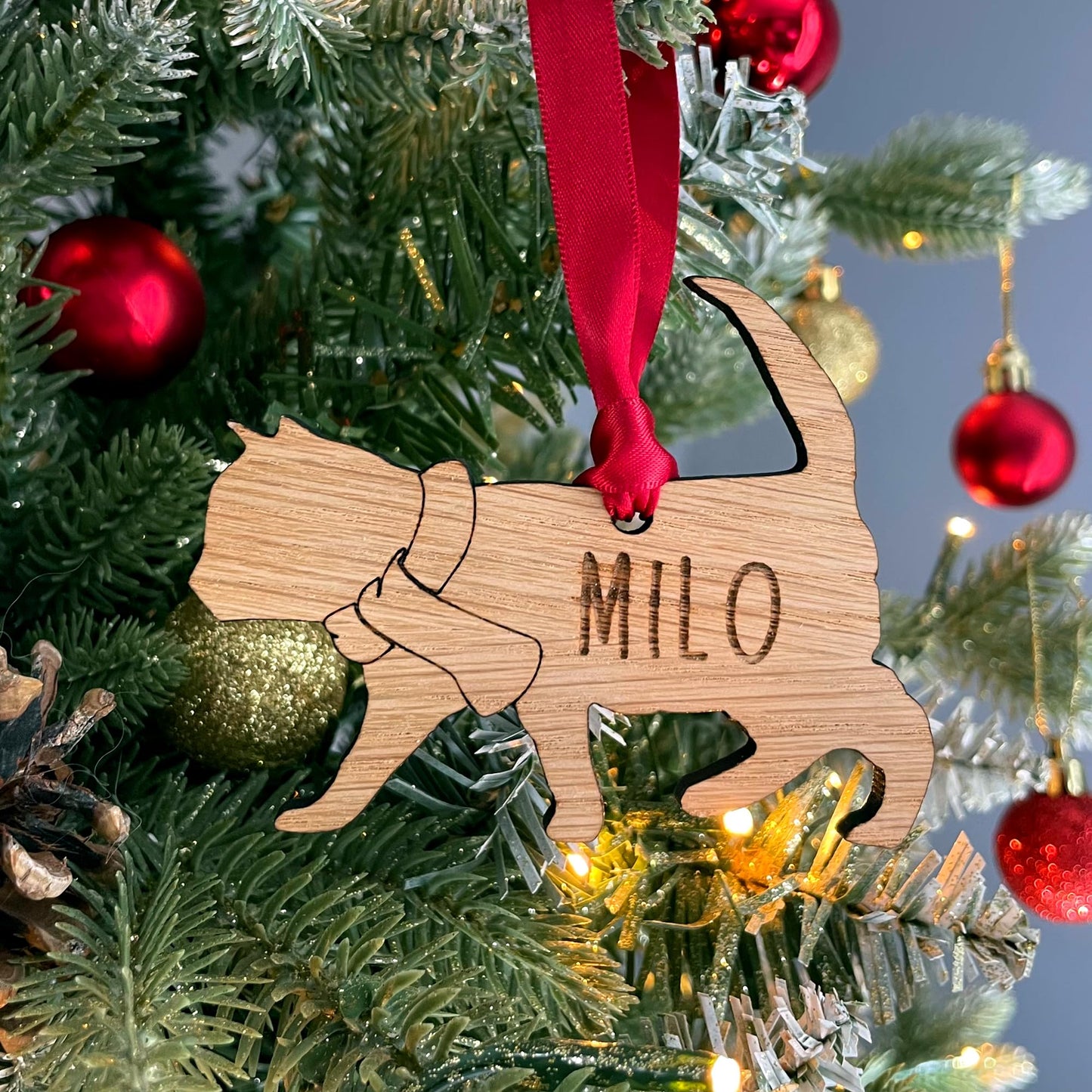 Personalised Cat Bauble Wooden Christmas Decoration