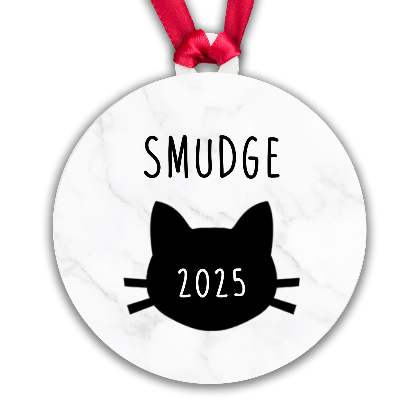 Personalised Cat Name and Year Bauble Christmas Tree Decoration Acrylic