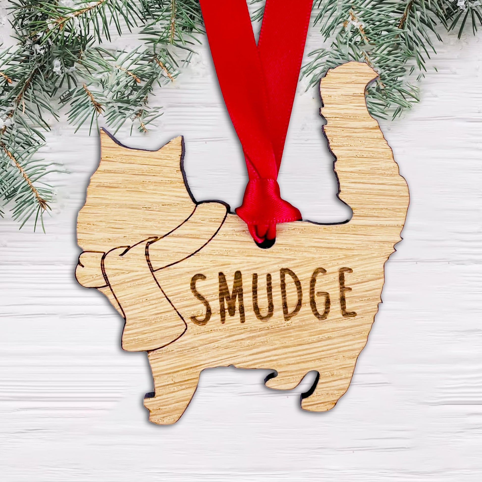 Personalised Cat Wooden Tree Bauble Decoration - Design 2