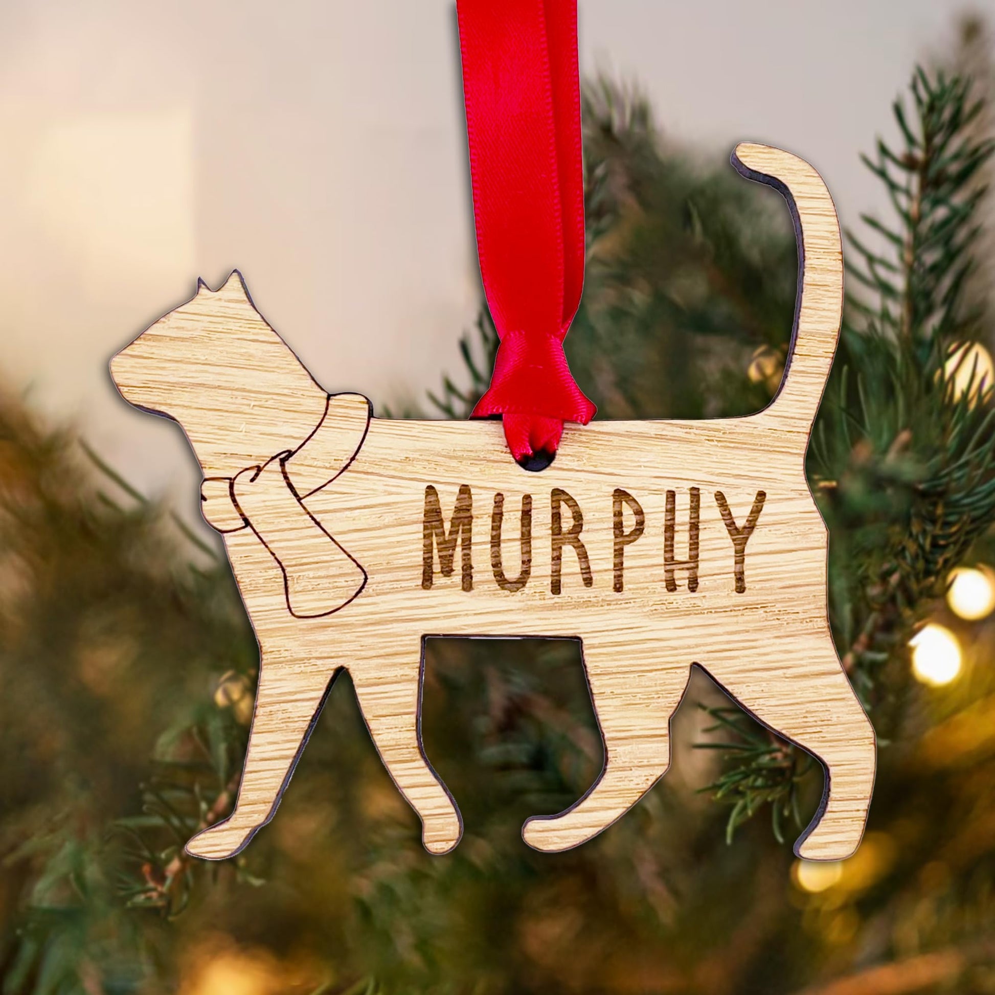Personalised Cat Wooden Tree Bauble Decoration - Design 6