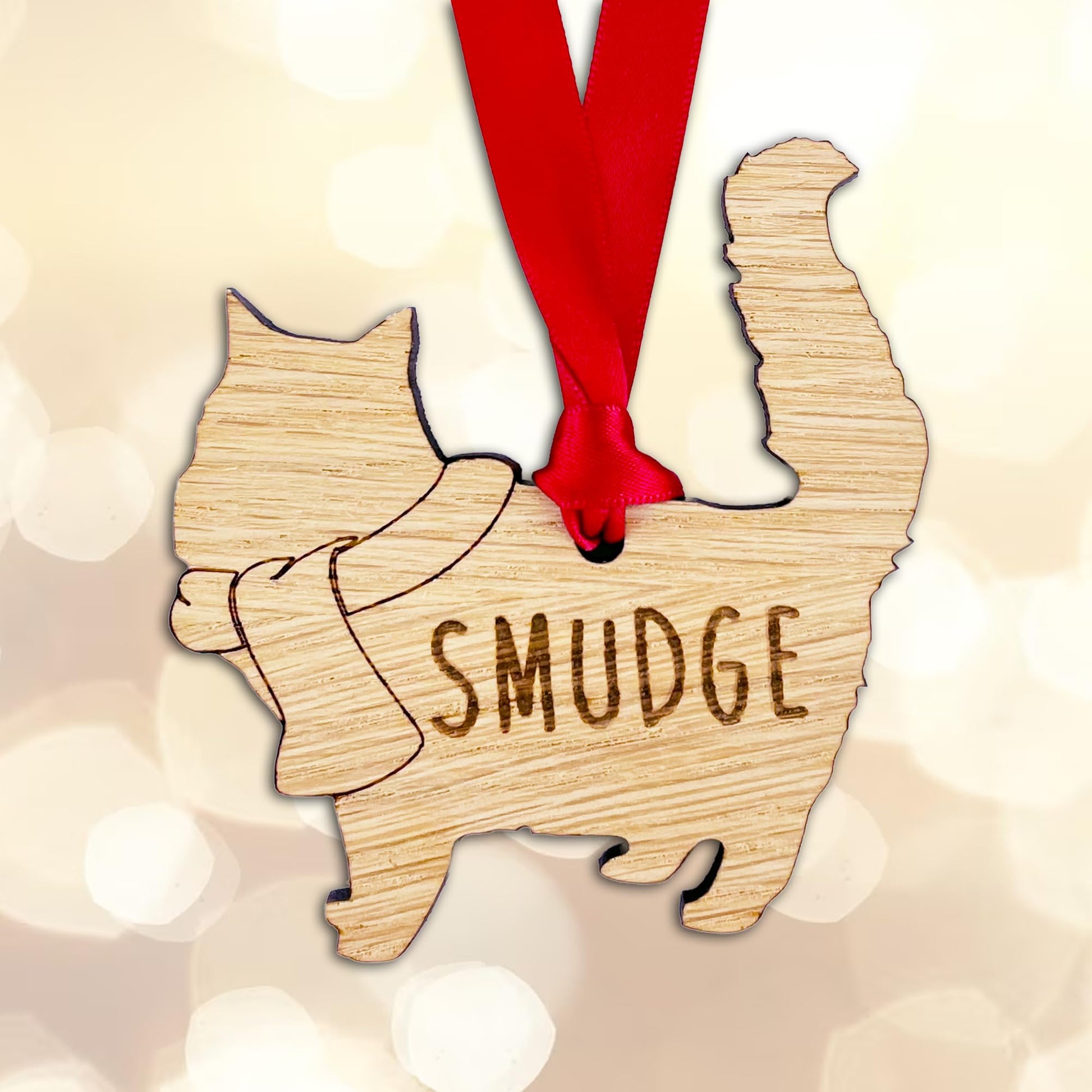 Personalised Cat Wooden Tree Bauble Decoration - Design 2