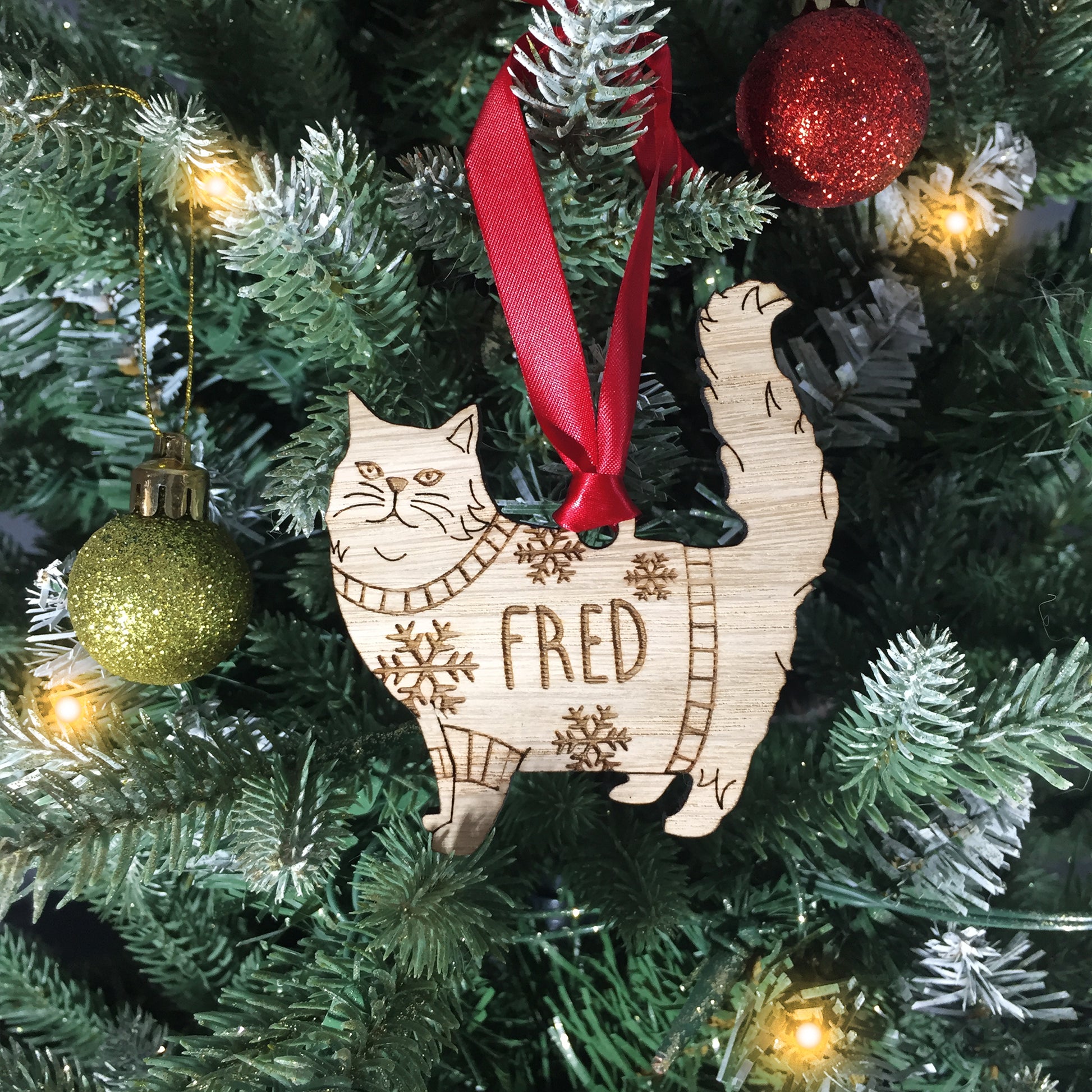 Personalised Domestic Short Hair 2 Cat Christmas Jumper Tree Decoration Bauble