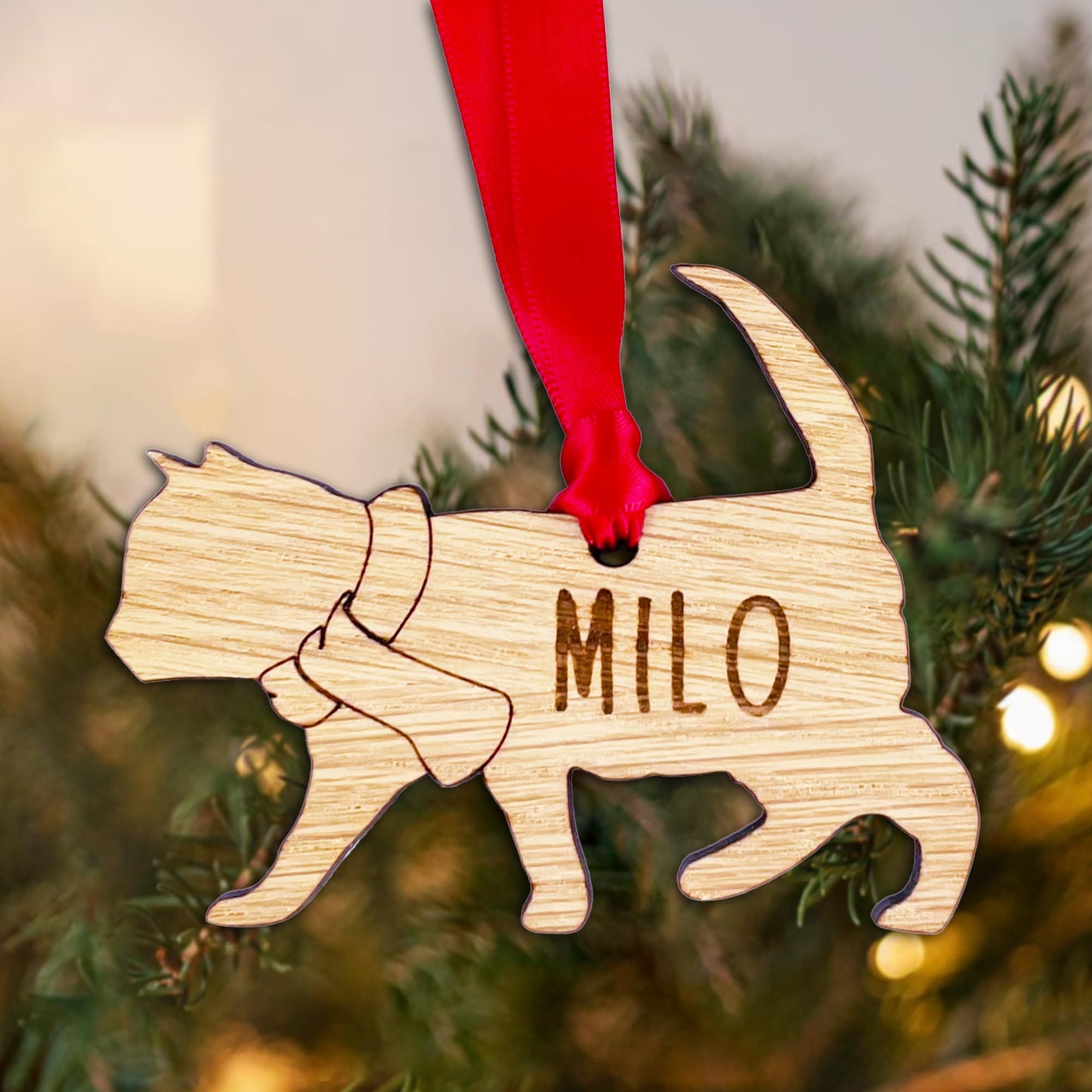 Personalised Cat Wooden Tree Bauble Decoration - Design 5