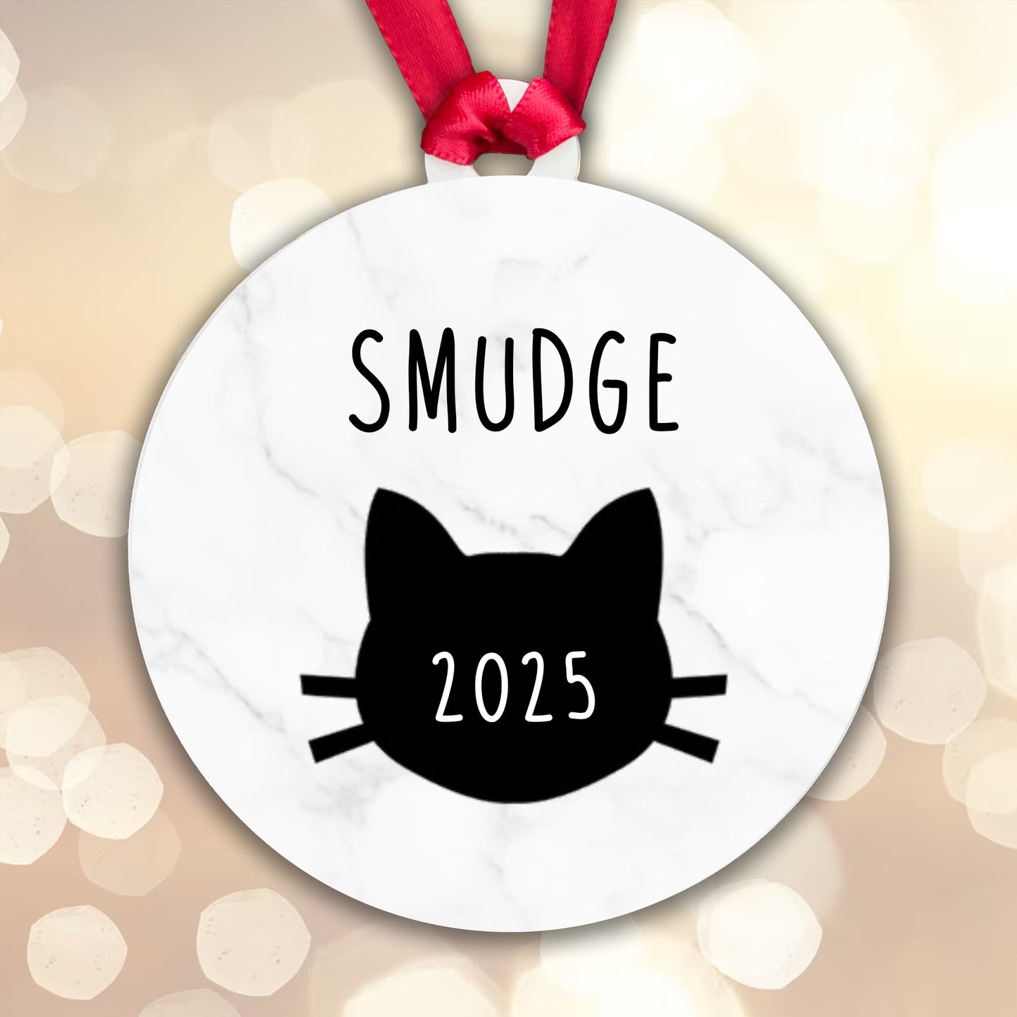 Personalised Cat Name and Year Bauble Christmas Tree Decoration Acrylic