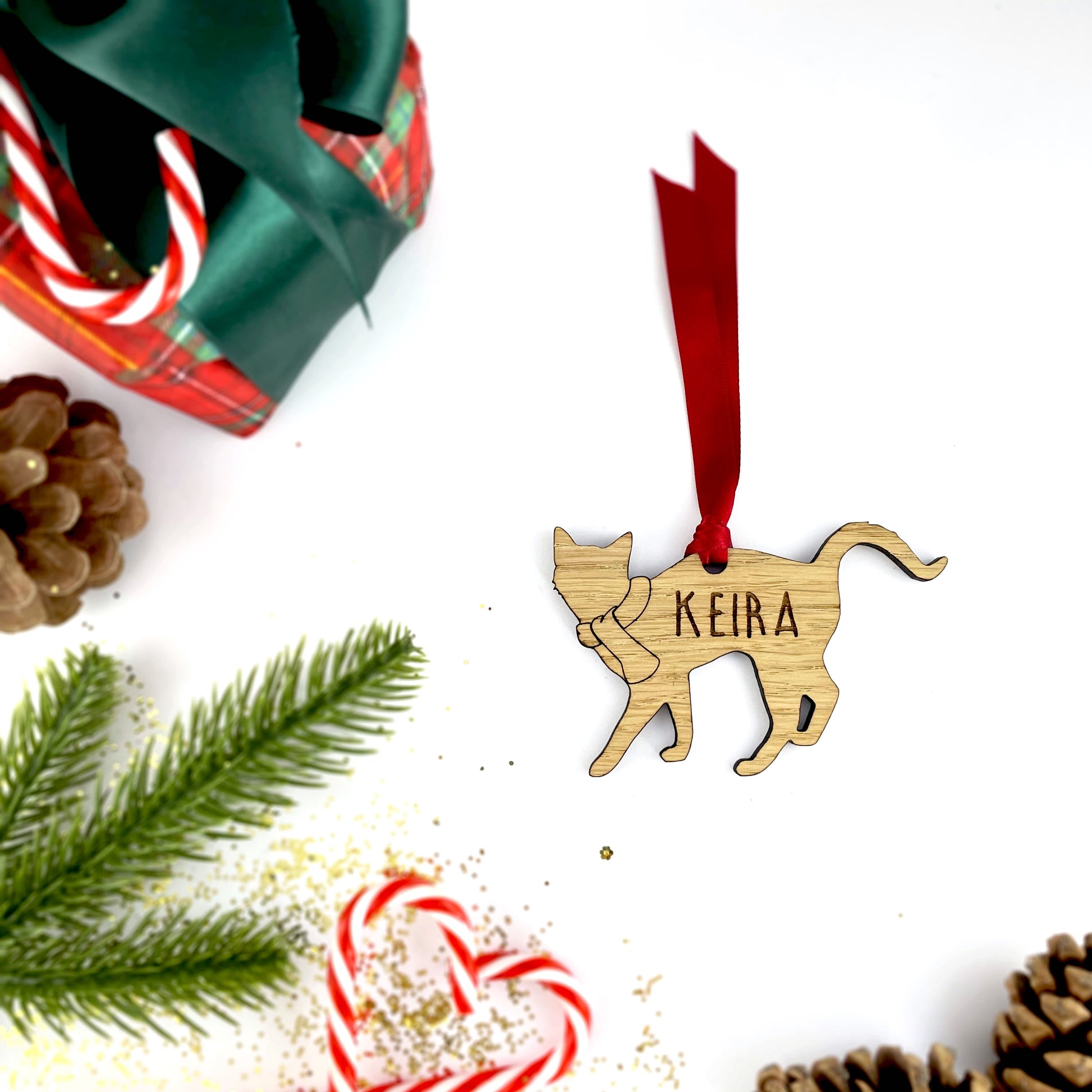 Personalised Wooden Cat Tree Bauble Decoration - Design 1