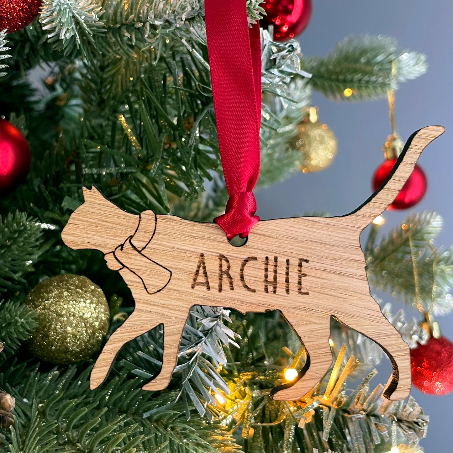 Personalised Cat Bauble Wooden Christmas Decoration