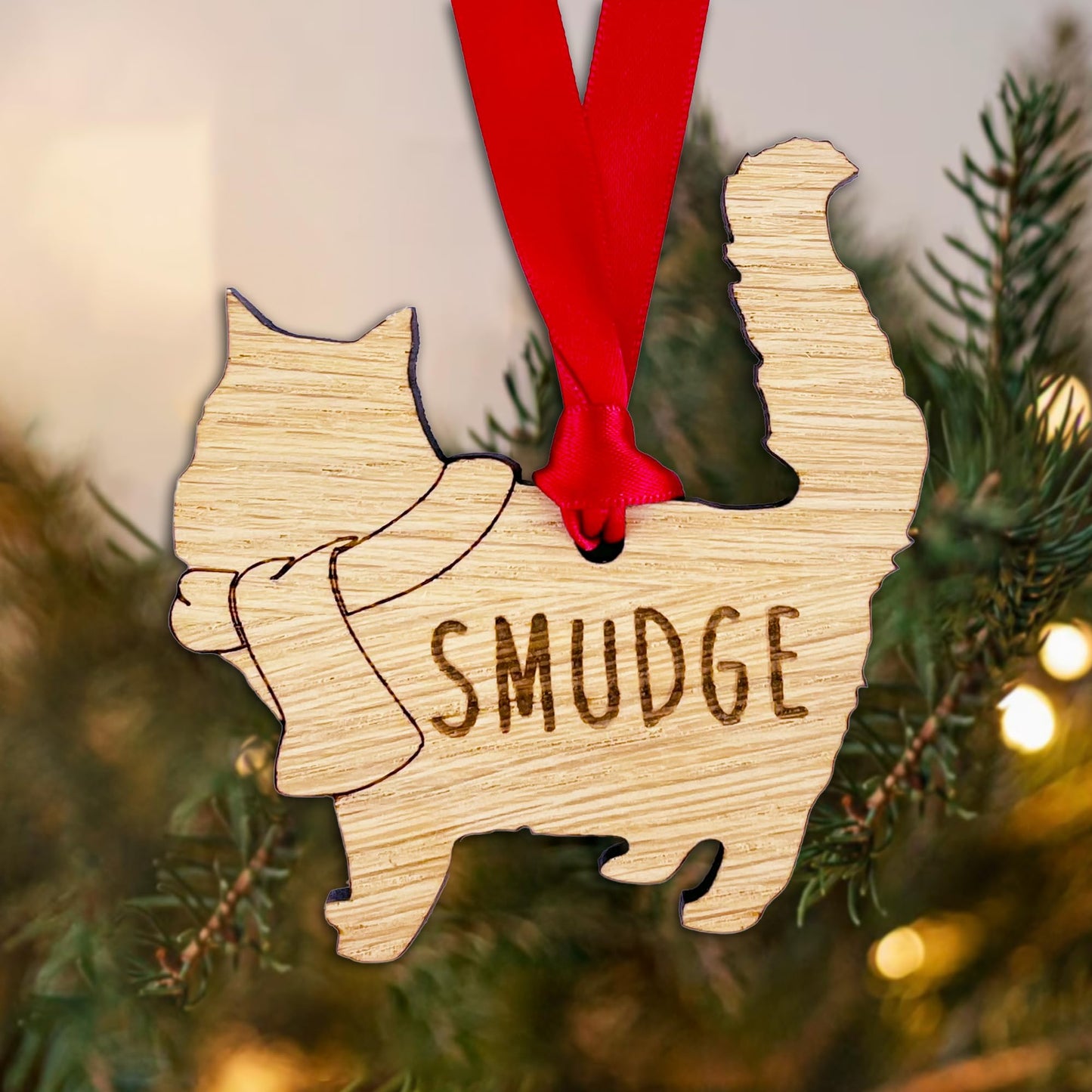 Personalised Cat Wooden Tree Bauble Decoration - Design 2