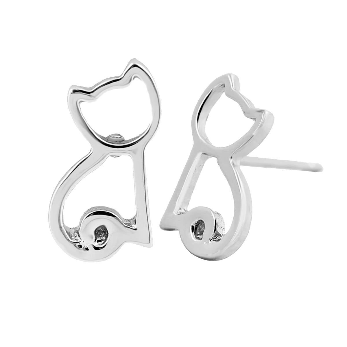 Cat Outline Earrings - Silver