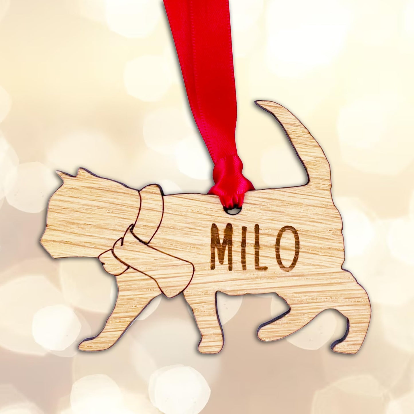 Personalised Cat Wooden Tree Bauble Decoration - Design 5