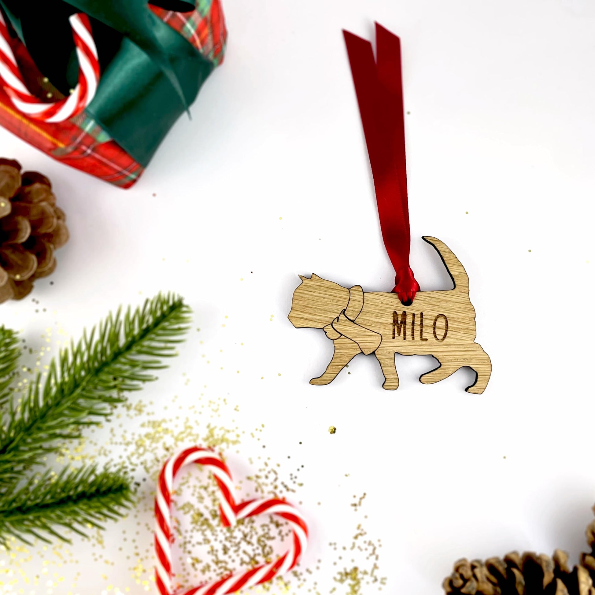 Personalised Cat Wooden Tree Bauble Decoration - Design 5