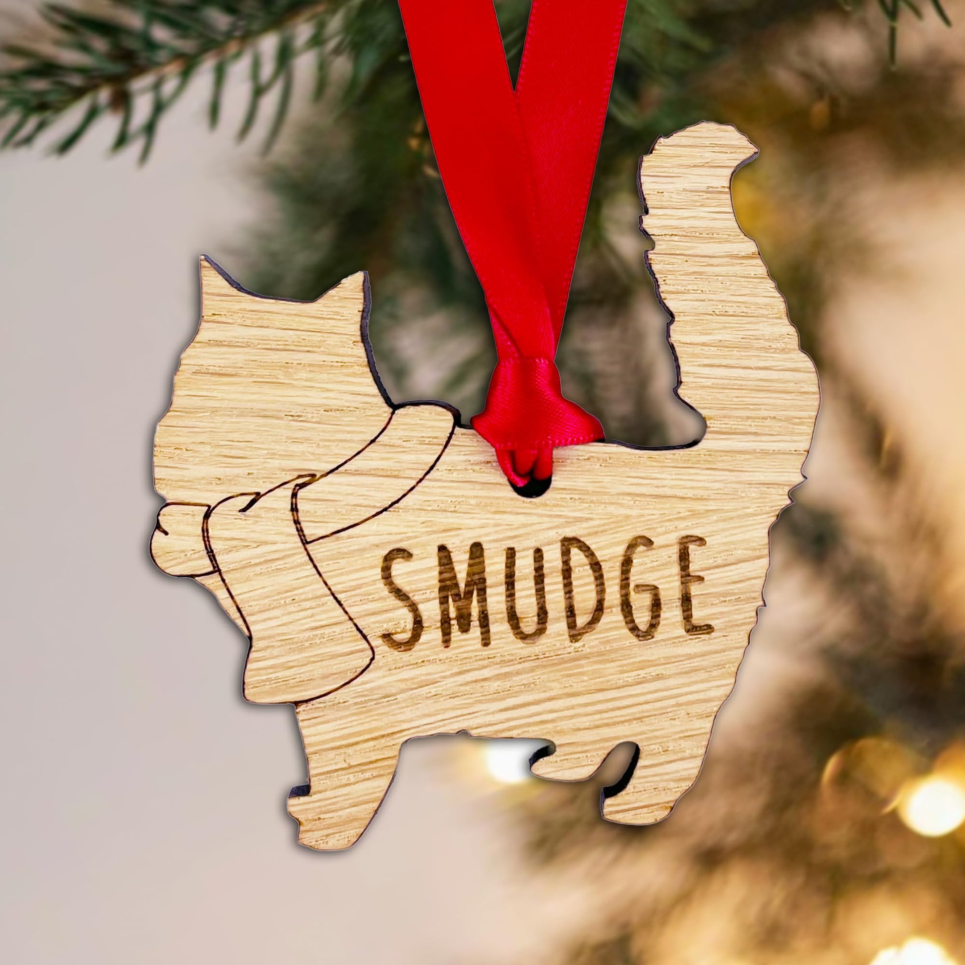 Personalised Cat Wooden Tree Bauble Decoration - Design 2
