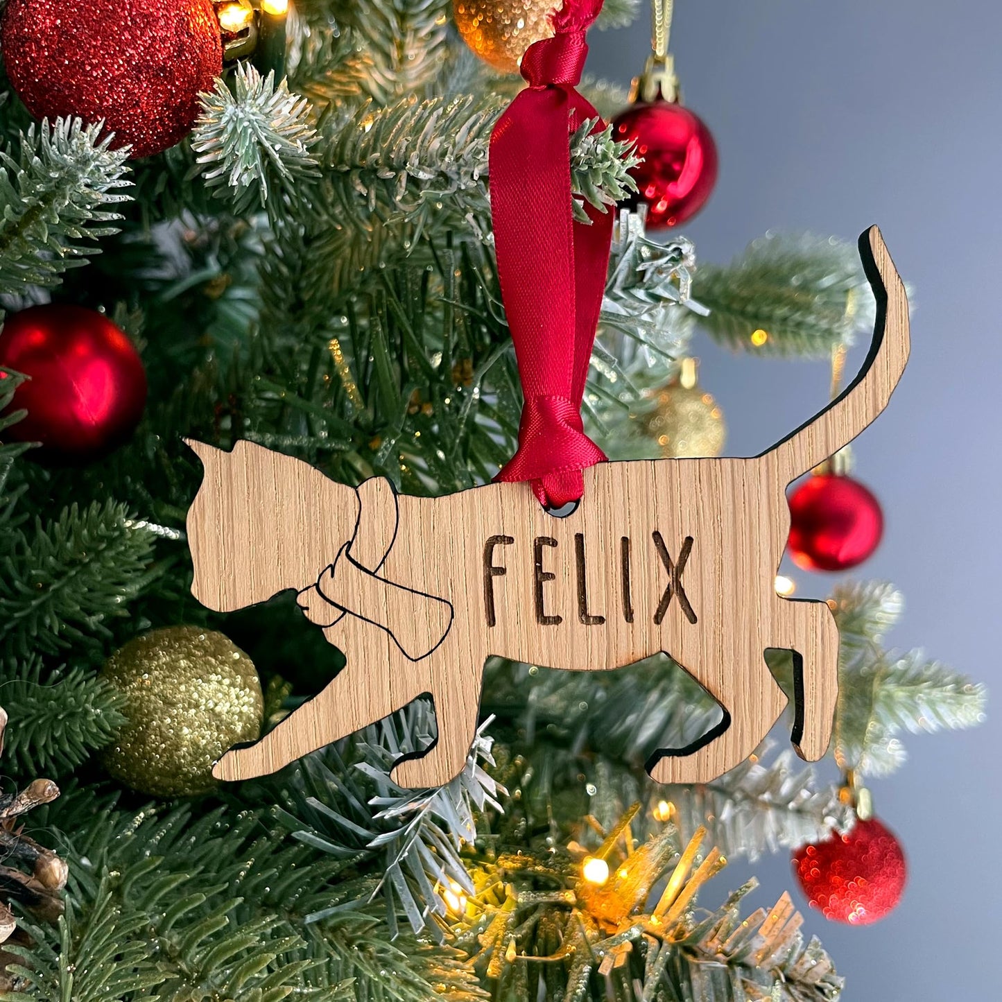 Personalised Cat Bauble Wooden Christmas Decoration