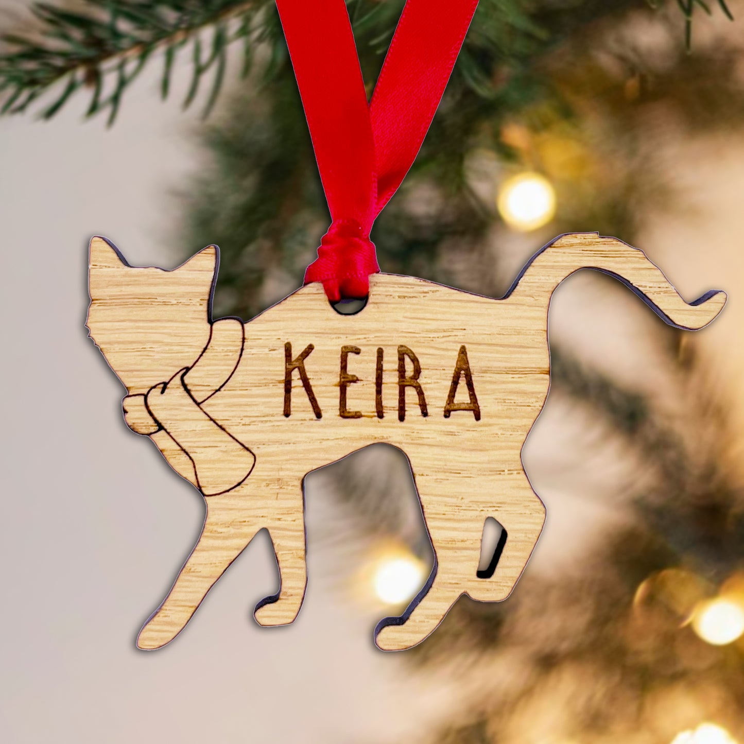 Personalised Wooden Cat Tree Bauble Decoration - Design 1