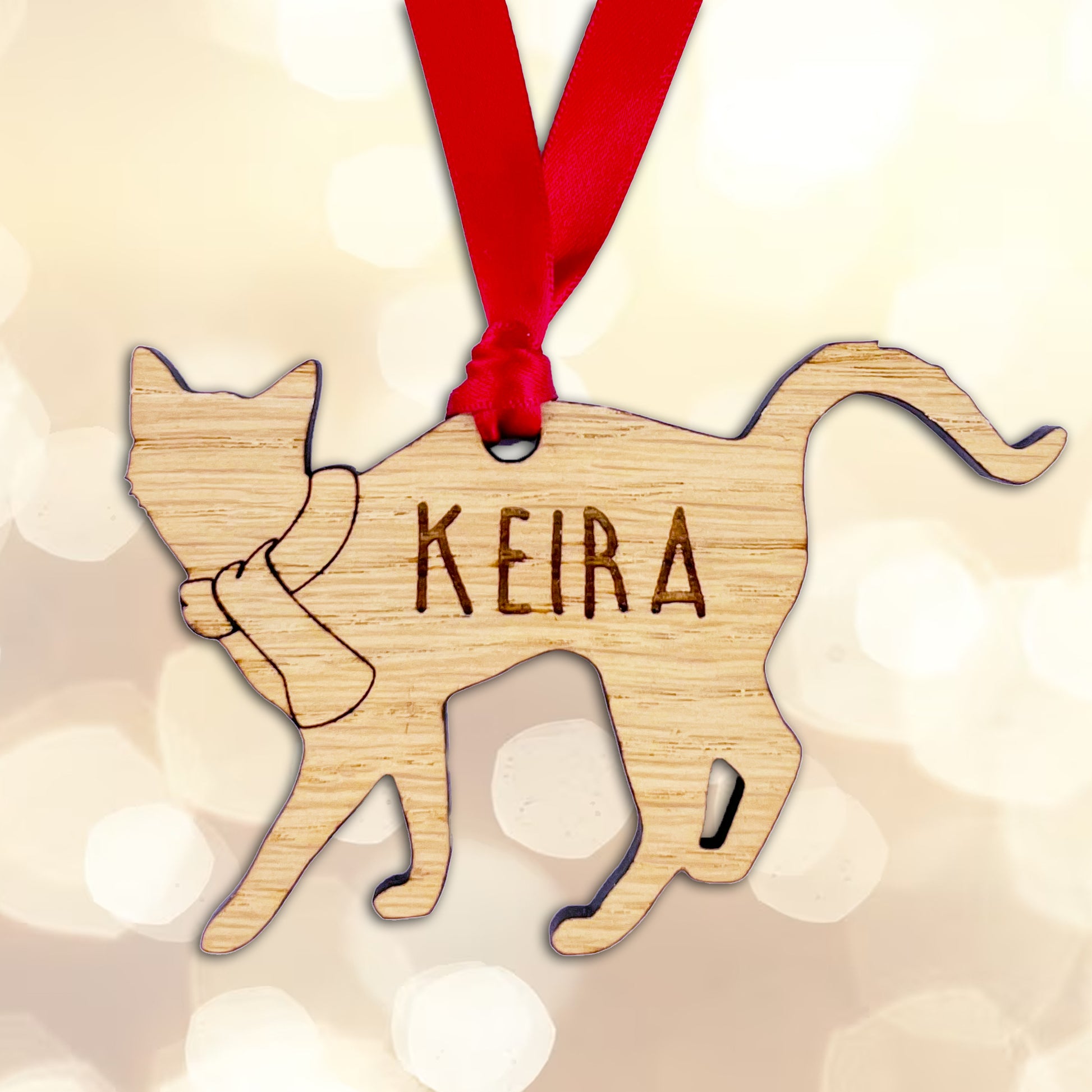 Personalised Wooden Cat Tree Bauble Decoration - Design 1