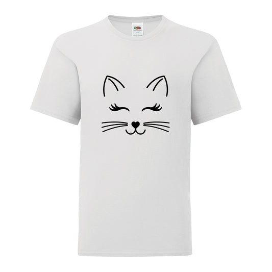 Cute Cat Face T-Shirt: Kids - White