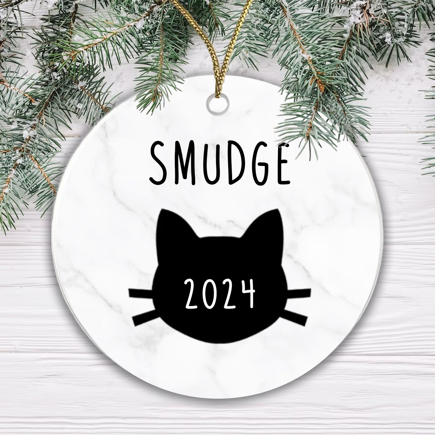 Personalised Ceramic Cat Bauble - Add any name and year!