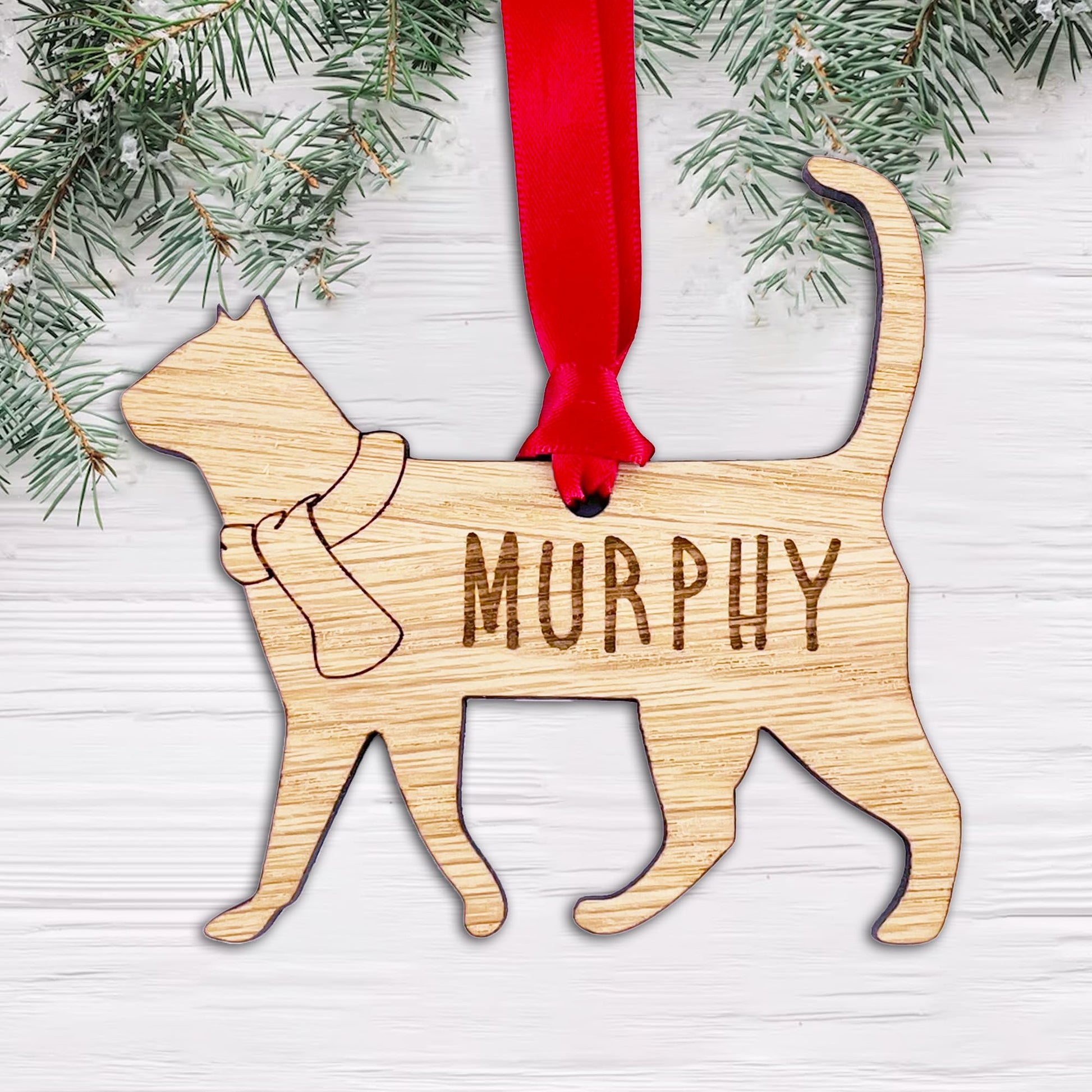 Personalised Cat Wooden Tree Bauble Decoration - Design 6