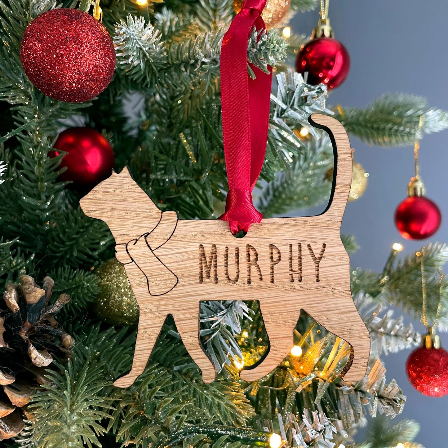 Personalised Cat Bauble Wooden Christmas Decoration
