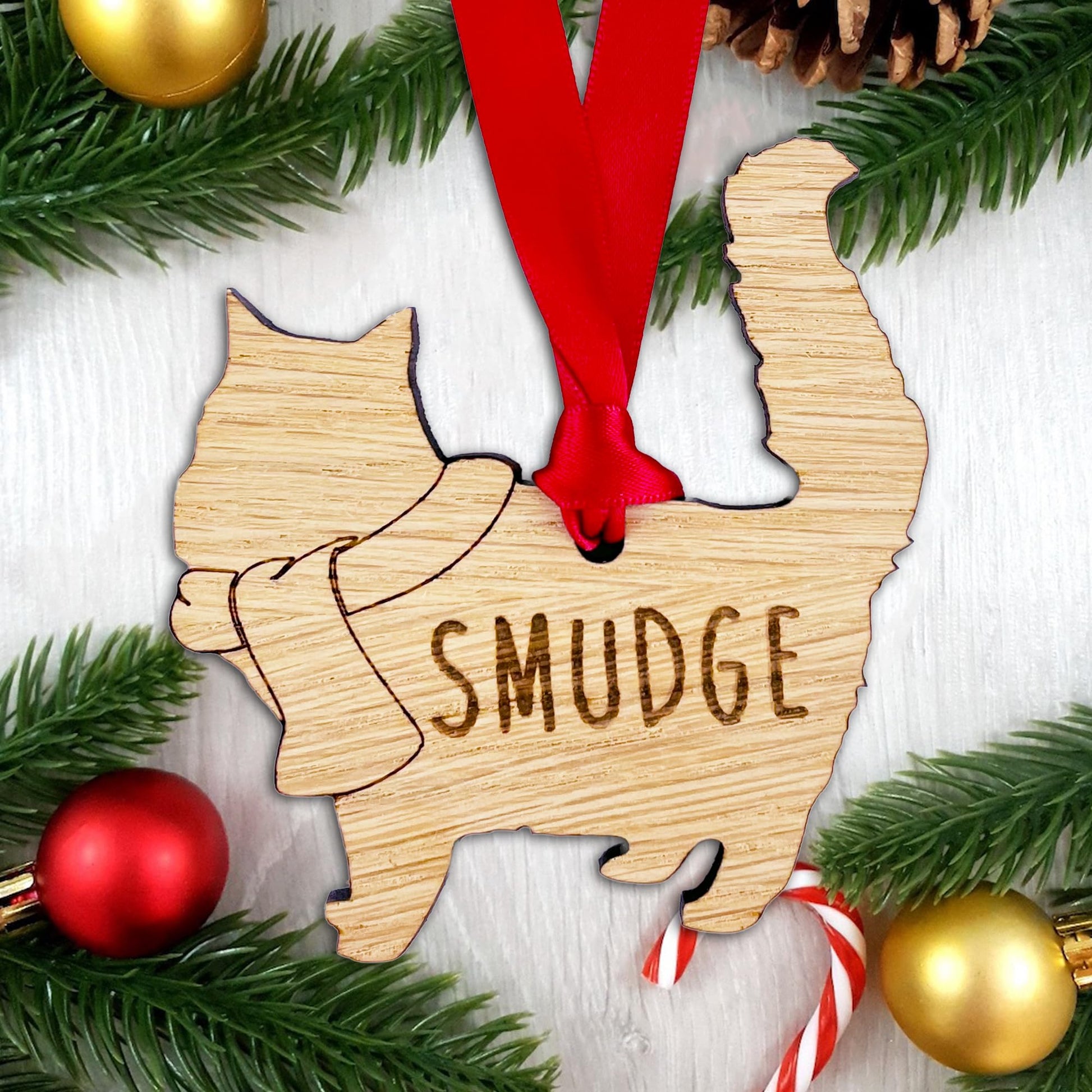 Personalised Cat Wooden Tree Bauble Decoration - Design 2