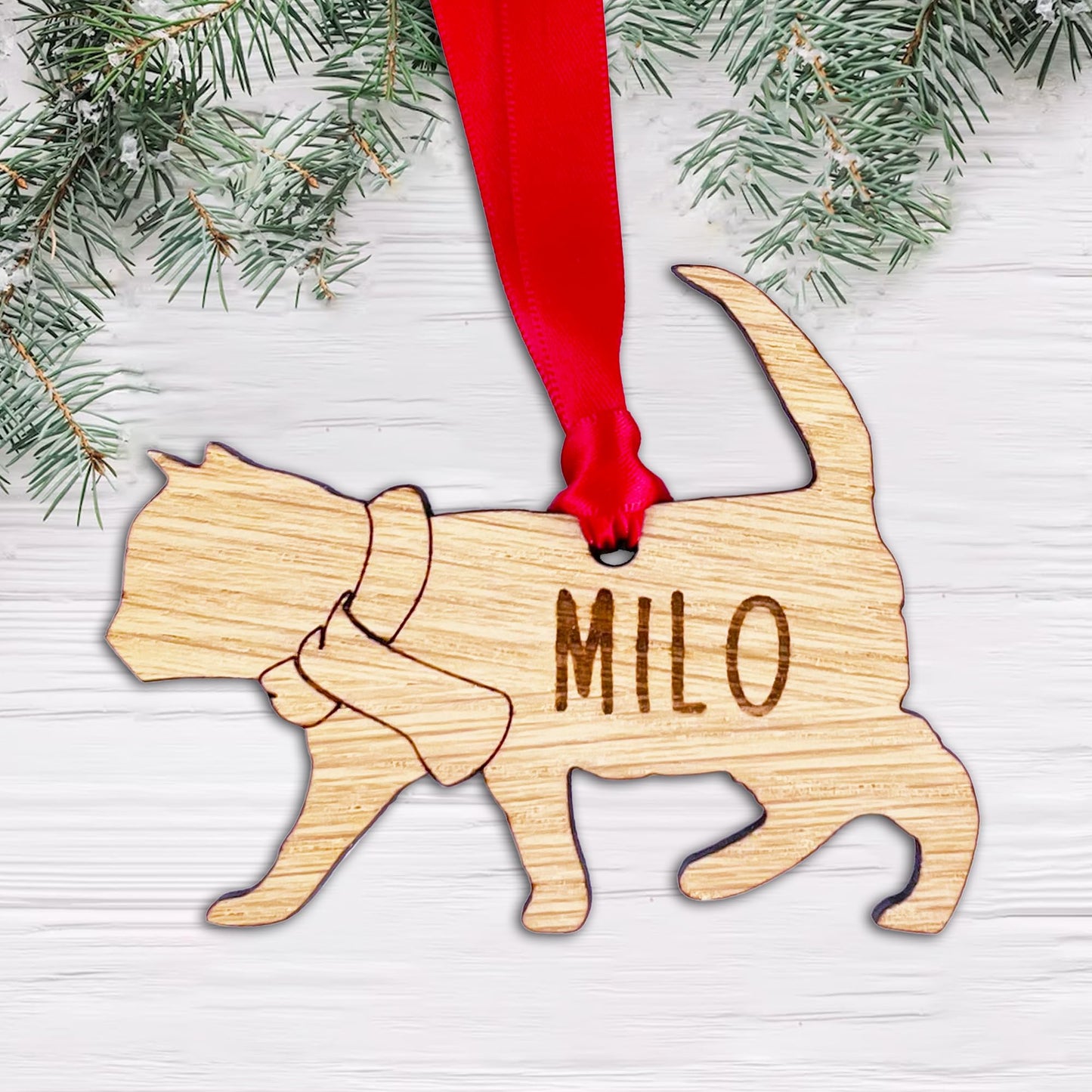 Personalised Cat Wooden Tree Bauble Decoration - Design 5