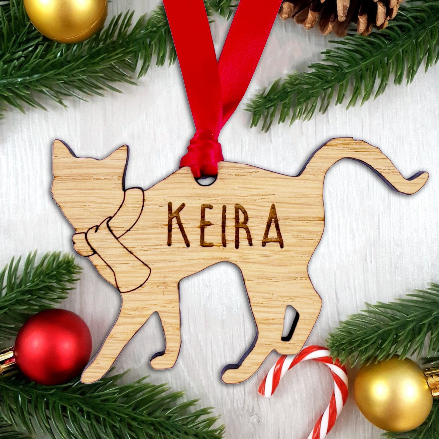 Personalised Wooden Cat Tree Bauble Decoration - Design 1