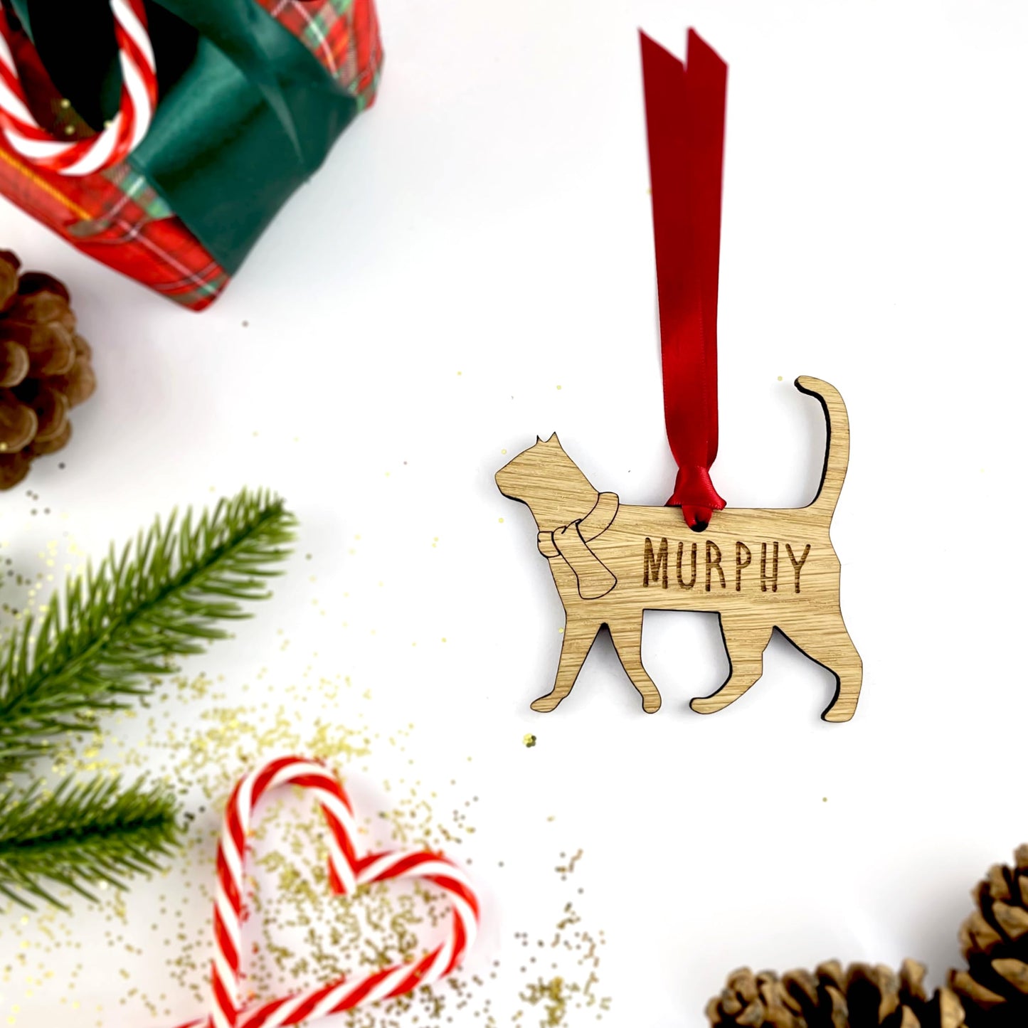 Personalised Cat Wooden Tree Bauble Decoration - Design 6