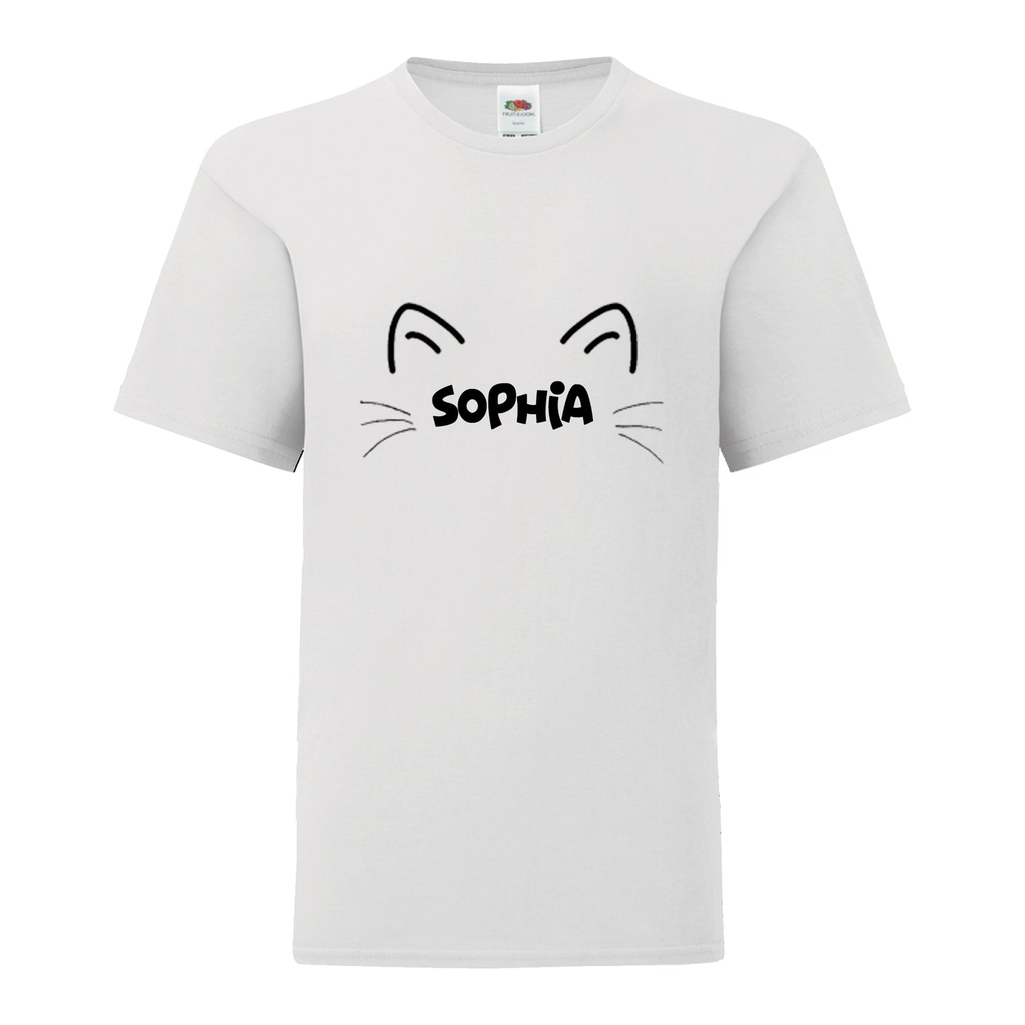 Personalised Name Cat Ears & Whiskers T-Shirt: Kids - White