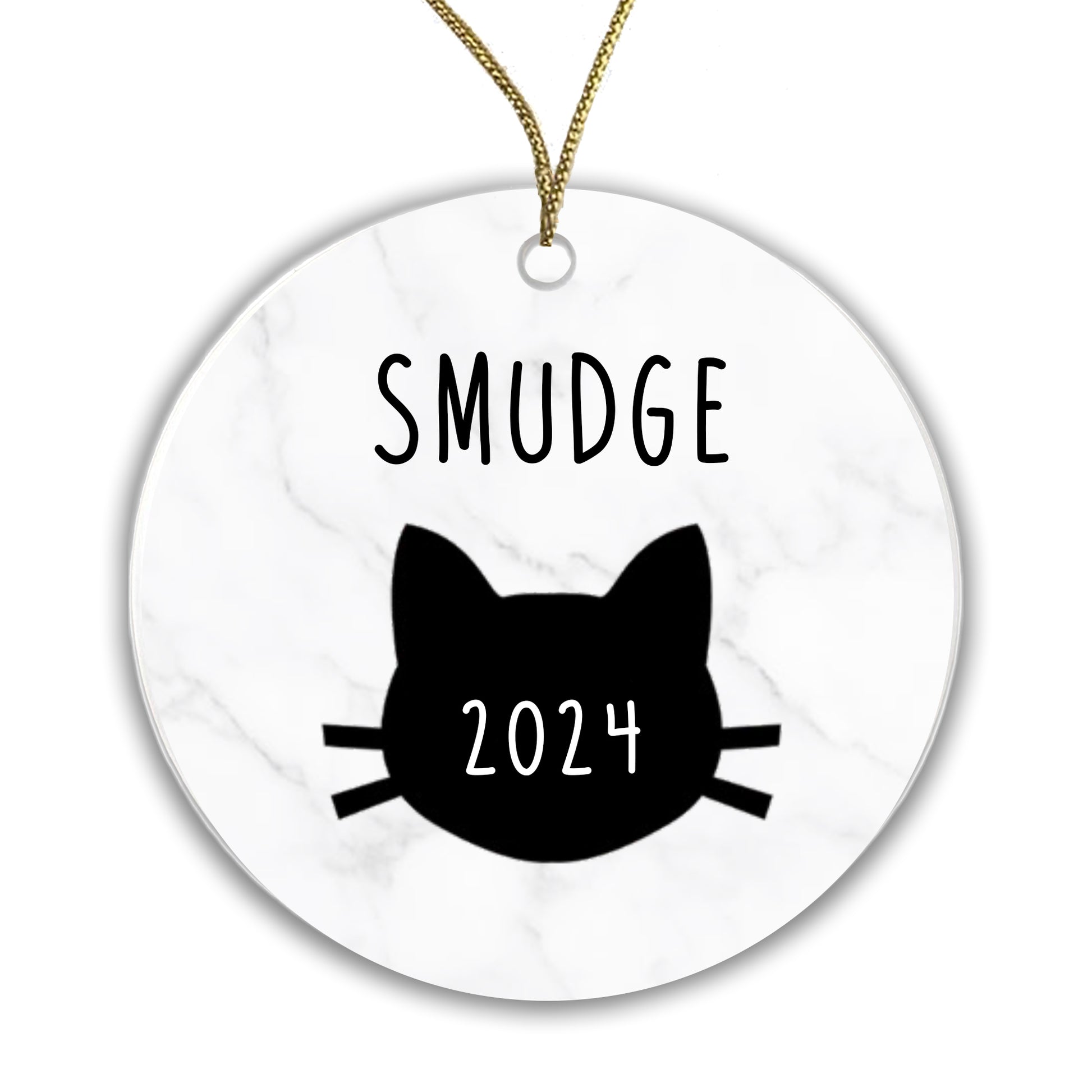 Personalised Ceramic Cat Bauble - Add any name and year!
