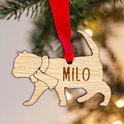 Personalised Cat Wooden Tree Bauble Decoration - Design 5