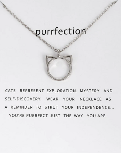 Cat Head Outline Necklace - Silver