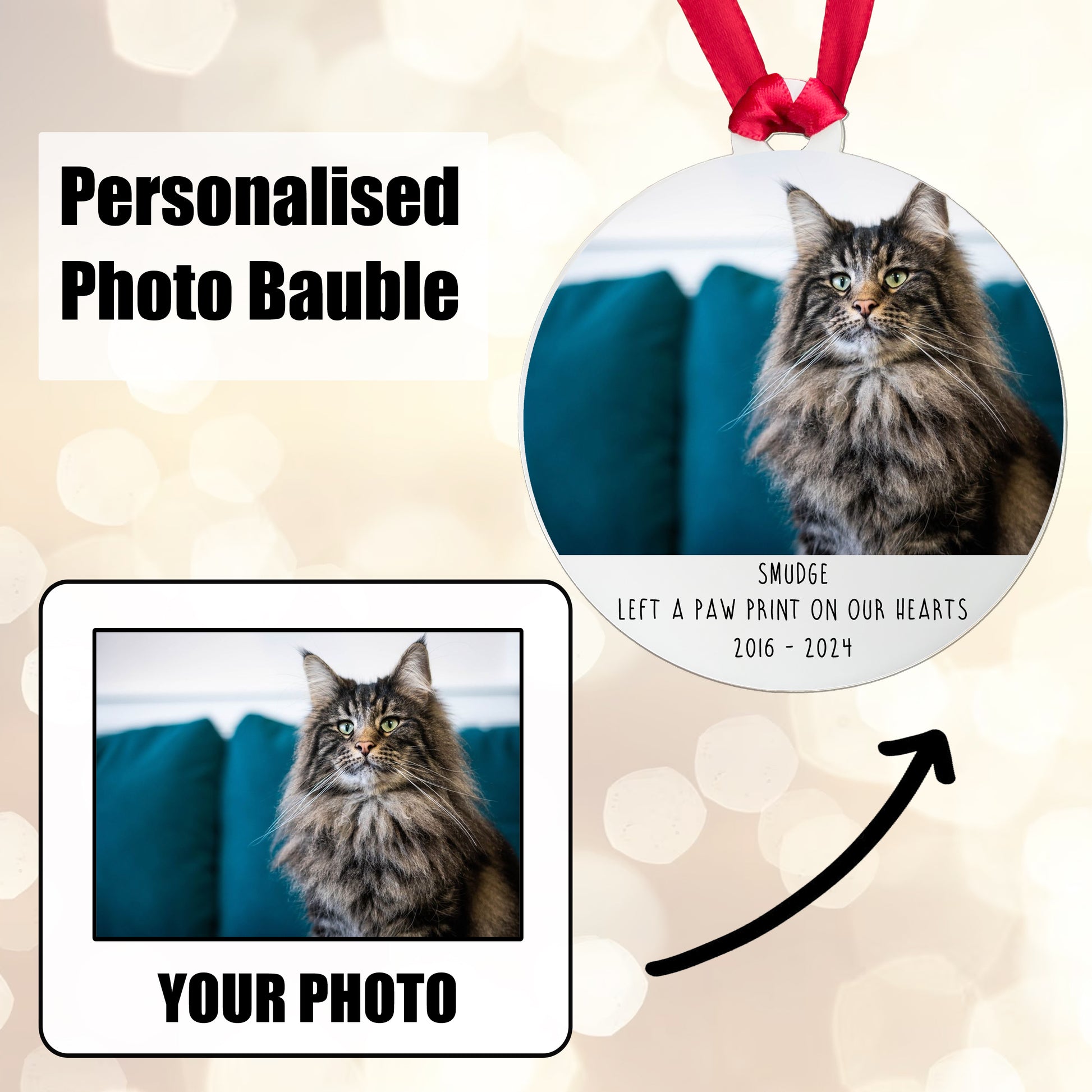 Personalised Memorial 'Left a Paw Print' Bauble - Acrylic Cat Photo