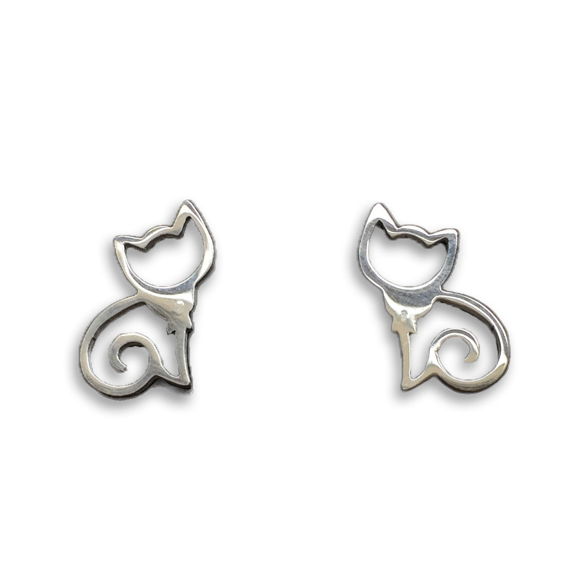 Cat Outline Earrings - Silver