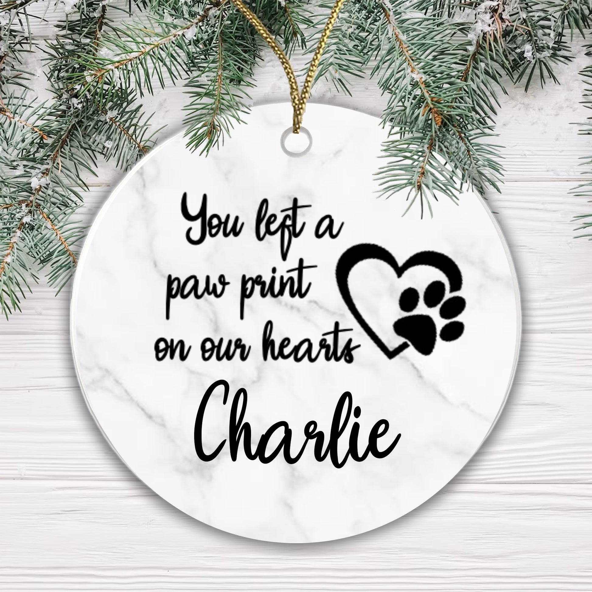 Personalised Ceramic Sublimation Bauble - You left a Paw Print... Add any name!