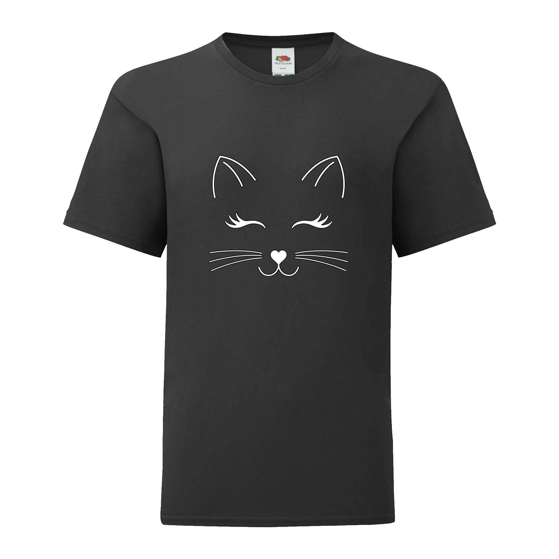 Cute Cat Face T-Shirt: Kids - Black