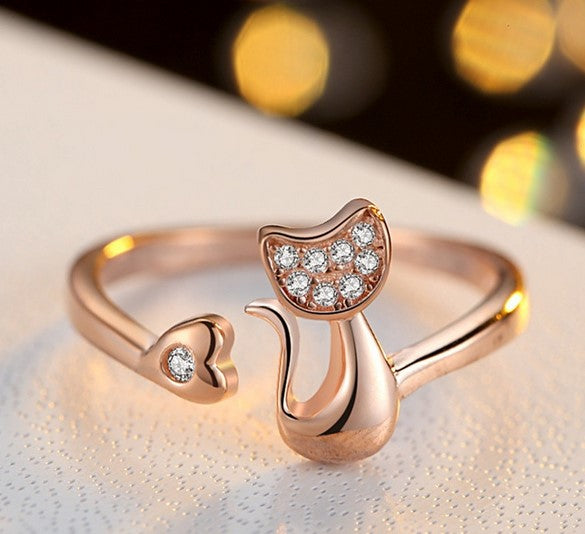 Diamante Tail Twist Ring - Adjustable - Rose Gold