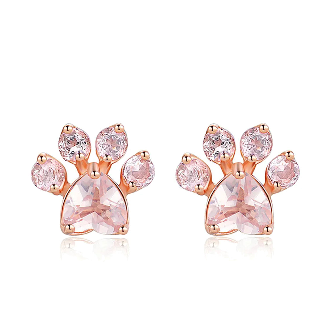 Diamanté Paw Print Earrings - Rose Gold