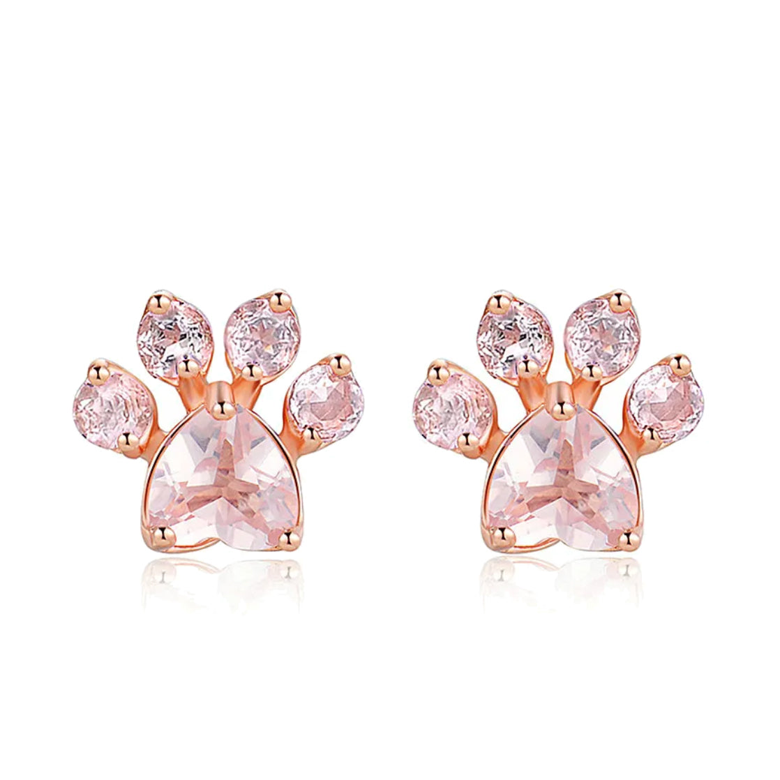 Diamanté Paw Print Earrings - Rose Gold