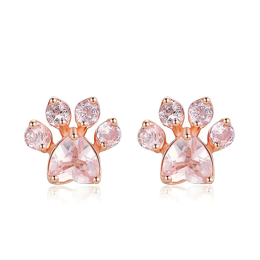 Diamanté Paw Print Earrings - Rose Gold