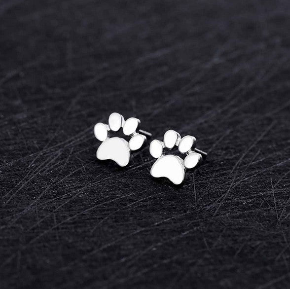 Solid Paw Print - Silver Earrings