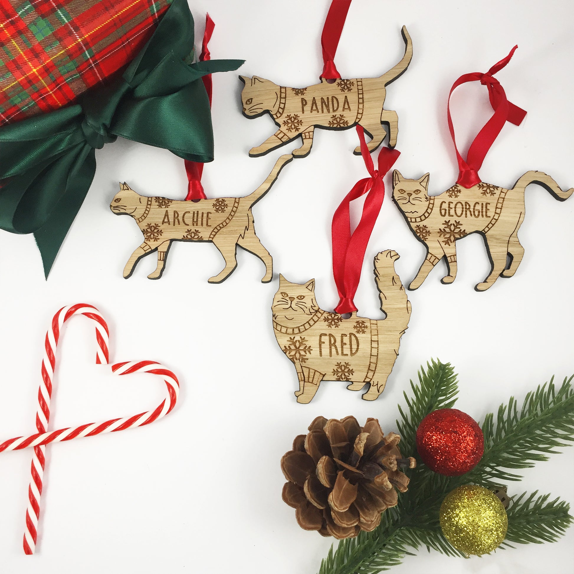 Personalised Domestic Short Hair 3 Cat Christmas Jumper Tree Decoration Bauble