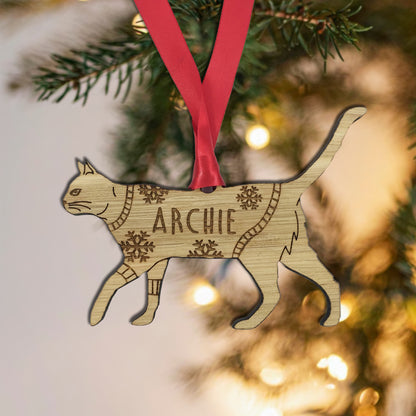 Personalised Domestic Short Hair 4 Cat Christmas Jumper Tree Decoration Bauble