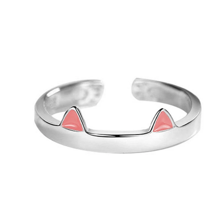 Cat Ears - Silver & Pink Ears Ring - Adjustable